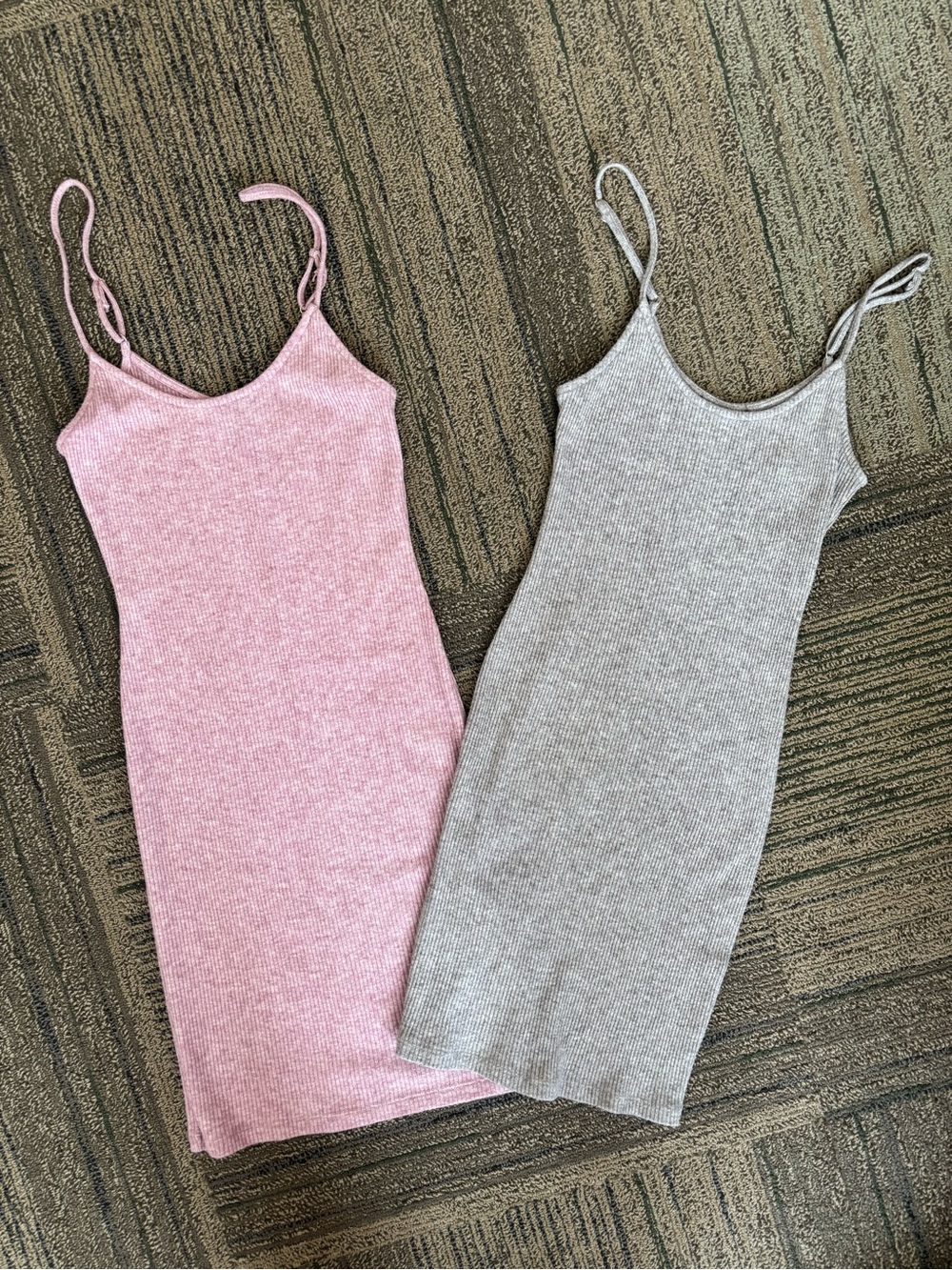 Set of 2 Soft Ribbed Mini Dresses Pink and Gray Small